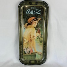 Coca-Cola 1972 bandeja vintage con cesta de árbol de flores de mujer