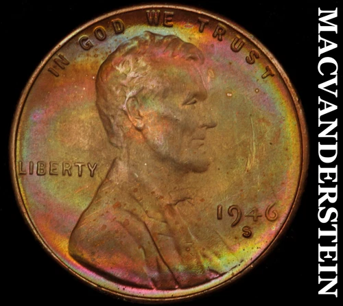 1946-S Lincoln Wheat Cent- Color- Choice Gem Brilliant Uncirculated #J4880
