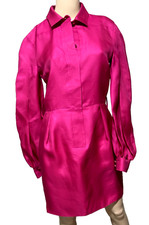 GUCCI Pink Silk Knee Length Shirt Dress with Bishop Sleeves US 4 6 / IT 42