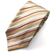Geoffrey Beene Men's Necktie Tie Silk Pink Burgundy,peach Stripe Satin Finish