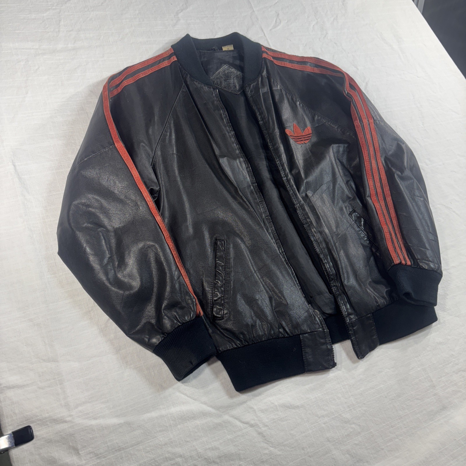 Adidas Leather A-15 / A17 Bomber Track Jacket Vintage Run DMC | Size M Rare 80s image 3