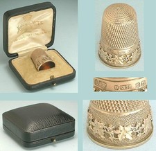 Antique 9 Kt Gold Thimble in Leather Case * English * Hallmarked 1903