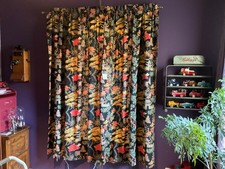 Vintage Large MCM Panel Asian Oriental Style Barkcloth Print Drapery 62”W X 81”L