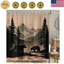 Rustic Cabin Shower Curtain, Mens Outdoor Bear Forest Wildlife Country Farmho...