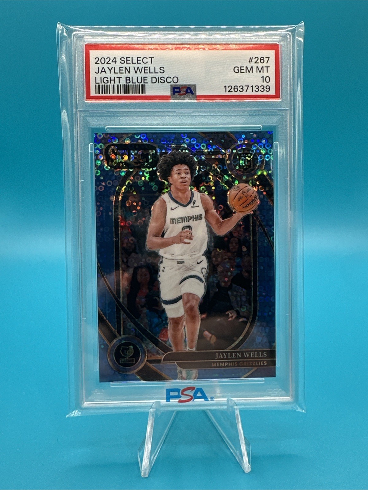 2024-25 Select Jaylen Wells Courtside Light Blue Disco Prizm RC /99 PSA 10