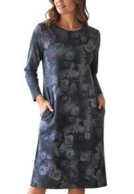 Clara Sun Woo Dark Floral Midi Shift Dress Pockets Size Small 