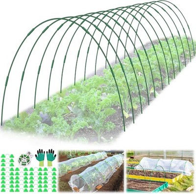 60 Pcs Garden Hoops for Raised Beds, 12 Sets Greenhouse Hoops Grow Tunnel Rust-F