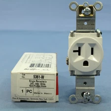 P&S 5361-W White 20A Heavy-Duty Grade Single Outlet Receptacle NEMA 5-20R 125V