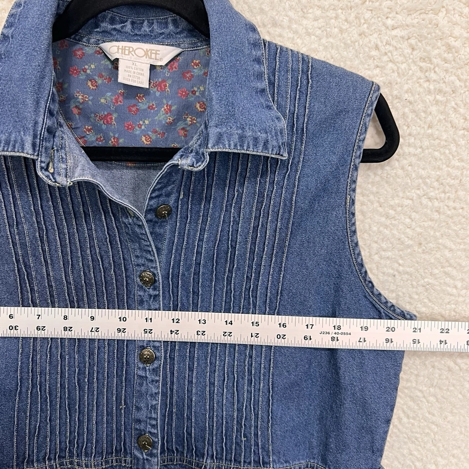 VTG Cherokee Midi Denim Dress Women’s XL Pleated Bodice Sleeveless Button Up - Image 4 of 4