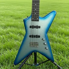 Electric Bass Guitar 4 String Blue Solid Body Maple Neck Basswood Body Chrome