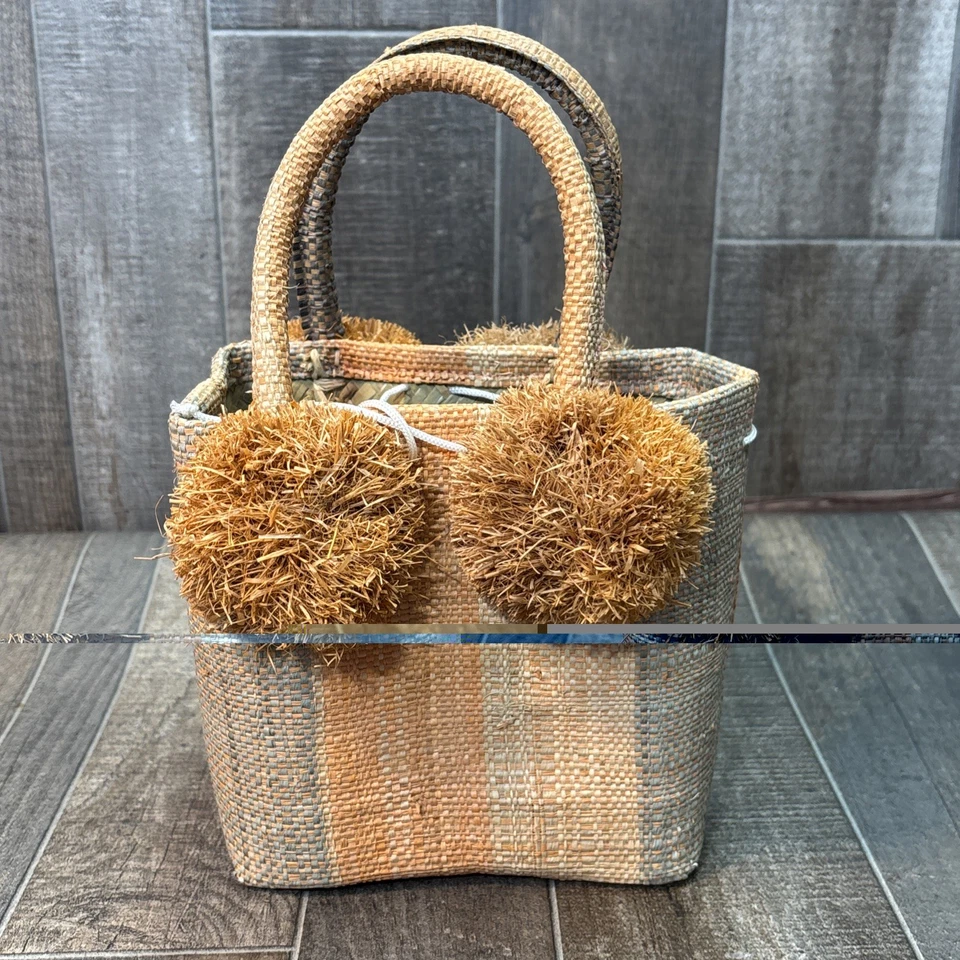 Bolso de Mano Boho Tejido de Paja con Pompones | Playa Verano Bolso Cartera  Foto 4 de 4