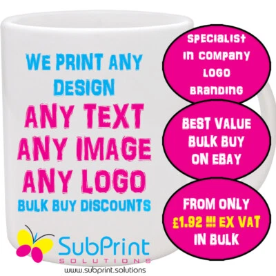 Business Branded Marketing Printed Promotional Mugs,Bulk Buy from £1.69ea ex vat