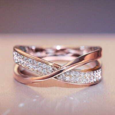 Criss Cross X Shape Engagement Ring 14K Rose Gold Over Ct
