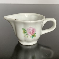 Child China Porcelain Tea Set Replacement Creamer White w/ Pink Rose  Greenery