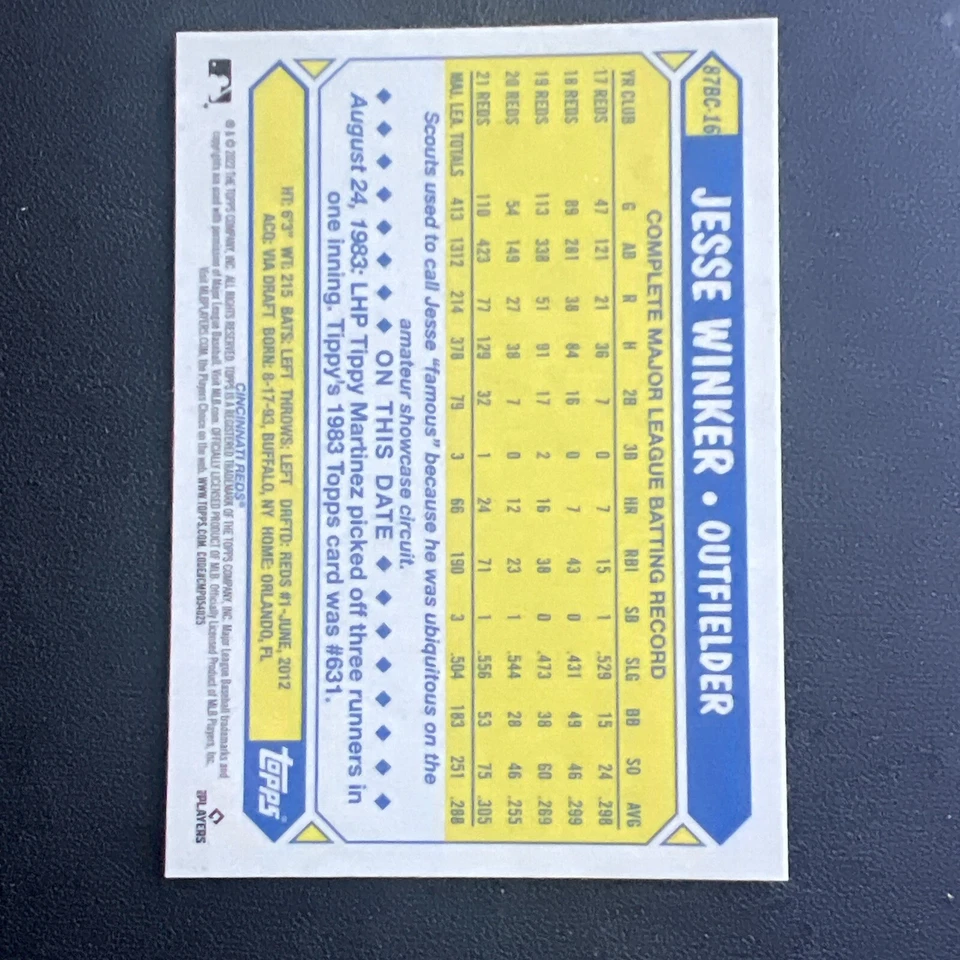 2022 Topps Chrome 1987 Baseball #87BC-16 Jesse Winker Cincinnati Reds Card - Image 2 of 2