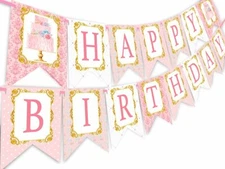 Tea Party Happy Birthday Banner Pennant - Cupcake Party Decorations - Tea Party