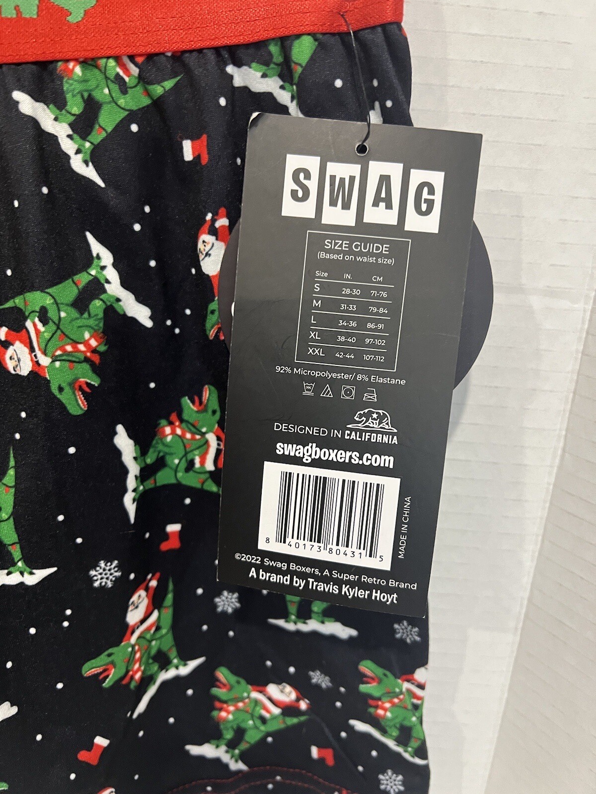 SWAG Men's Boxer Brief Santa Claus "Claws" on Dinosaur/Christmas MEDIUM