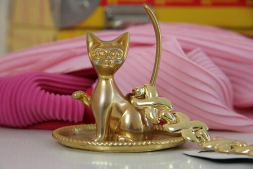 Cat Ringkatze Ringtier Metal Gold Plated Ring Holder Meow 60er True Vintage 60s - Picture 1 of 6