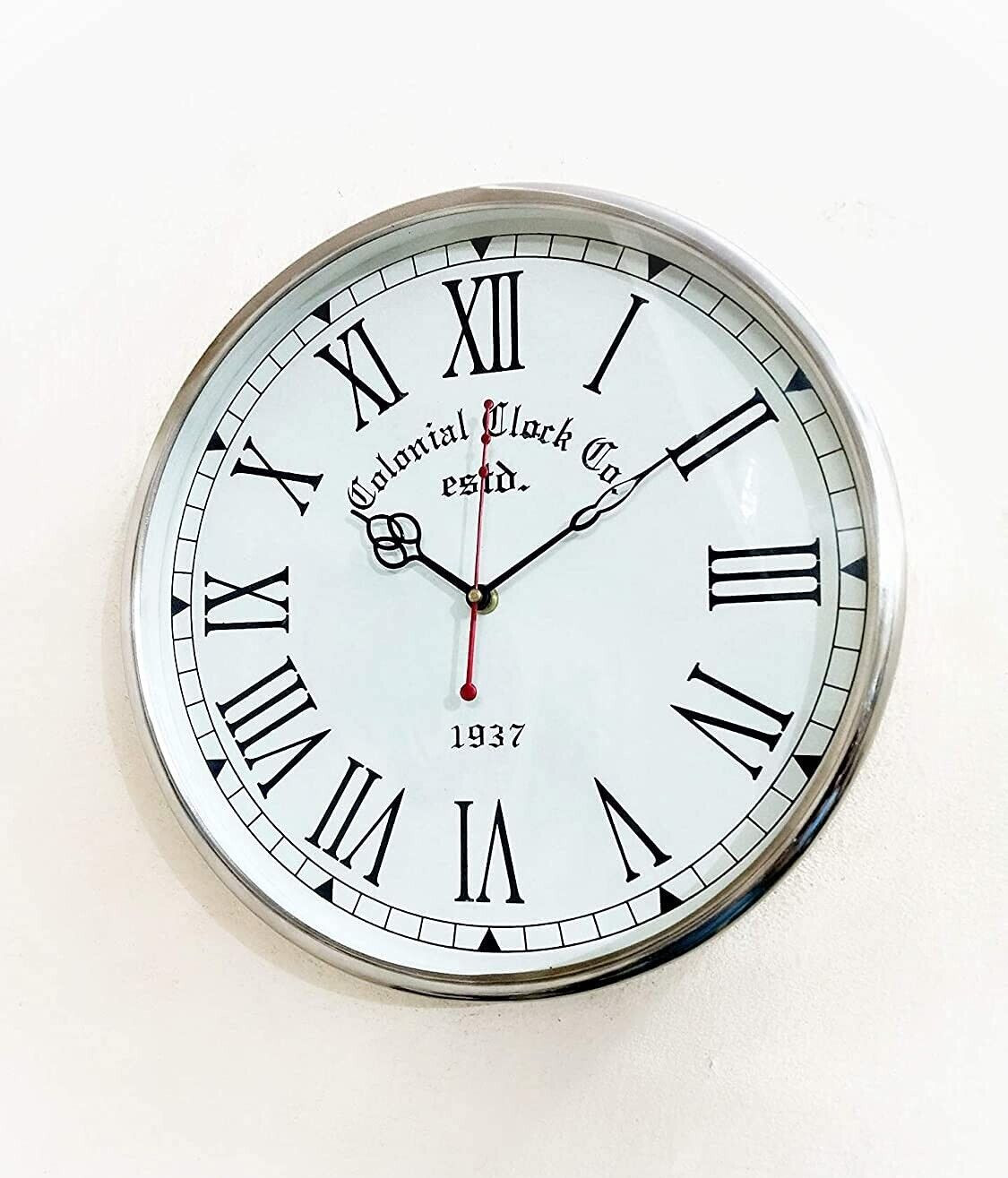 Metal Wall Clock 12" Silver Antique Theme Wall Decorative Clock For Home Office