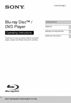 Sony BDP-S1700 Blu-ray Player Owners Manual FREE SHIPPING