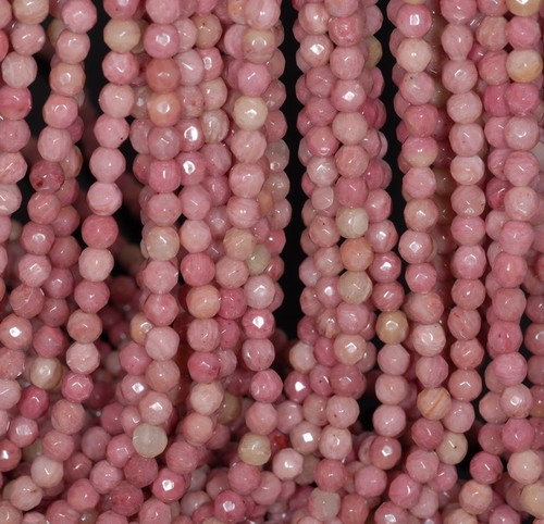 4MM RHODONITE GEMSTONE FACETED ROUND LOOSE BEADS 15" - Picture 3 of 4