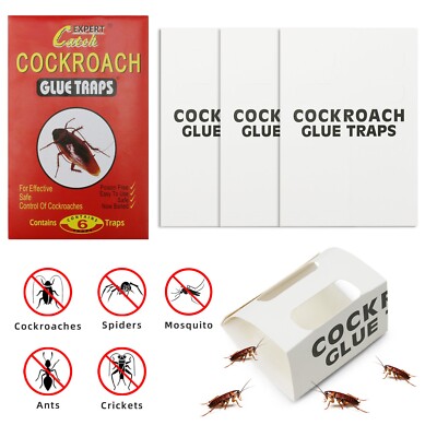 6Pack Non-Toxic Super Glue Cockroach Traps - Strong Adhesive For Roaches & Pests