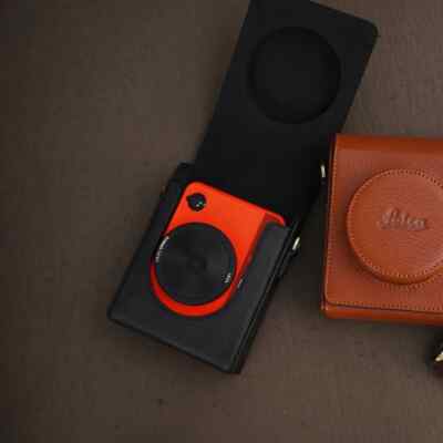 For Leica Sofort2  Leather Camera Bag Full Protect Case Cover W/T Shoulder Strap
