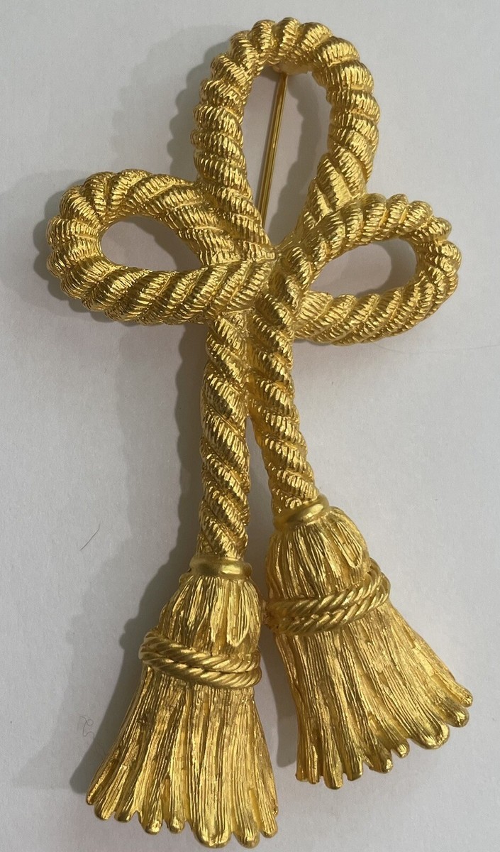 Givenchy Paris New York Large Rope Tassel Gold Tone Brooch Pin