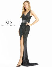 Mac Duggal Beaded V-neck Gown in Gunmetal Size 2
