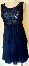 Alice olivia Blue Beaded Short Sleeve Ruffled Dress Size S