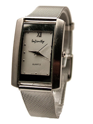 INFINITY:MENS' STAINLESS STEEL MESH BAND RECTANGLE CASE ANALOG QUARTZ ...