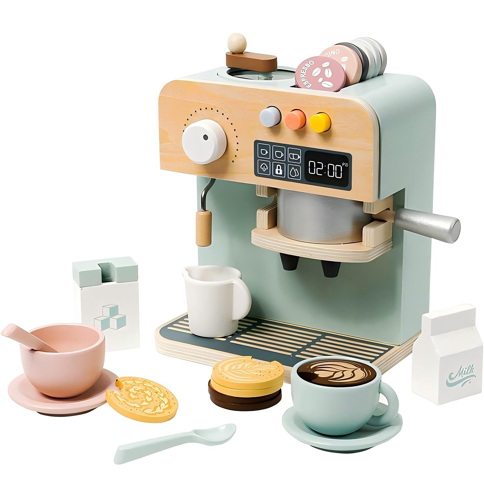 Kids Coffee Maker Playset, 23PCS Wooden Kitchen Toys, Play K