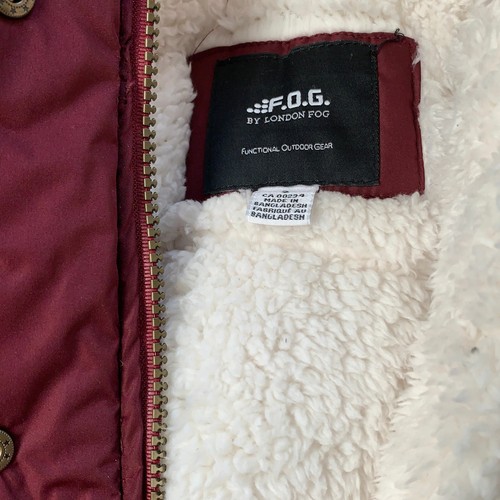 London Fog Womens Burgundy Long Sleeve Hooded Fur Puffer Coat Jacket Size 5 - Picture 2 of 11