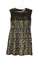 Pinky Ivory Black Lace Crew Neck Sleeveless Mini Fit & Flare Dress Women Size M