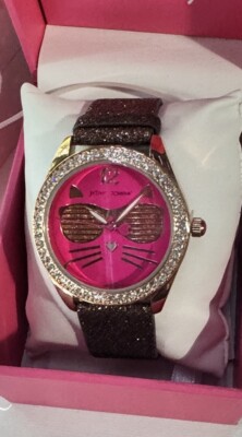 Betsey Johnson Cool Kitty Glitter Watch Pink Glasses BJ00685-11