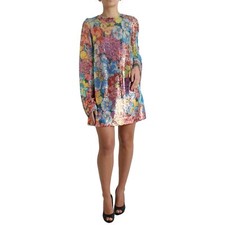 DOLCE & GABBANA Dress Multicolor Floral Sequined Shift Mini IT40/US6/S 2780usd