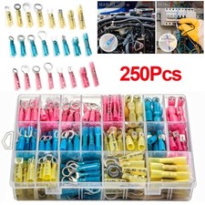 250Pc Heat Shrink Wire Connectors Electrical Ring Fork Spade Crimp Terminals Kit