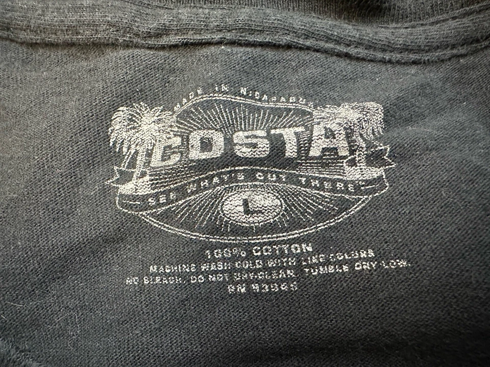 Camiseta Costa clásica negra Costa para hombre talla grande 100 % algodón Foto 3 de 3
