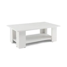 Costway Coffee Tables 36"L Wood 2-Tier Modern Rectangle Lacquered Mdf in Brown