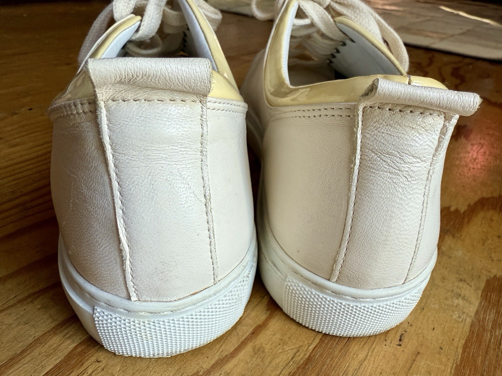 Lanvin Paris Gold Cap Toe Leather Sneakers Women’s Size 41 Cream Designer Shoes image 5