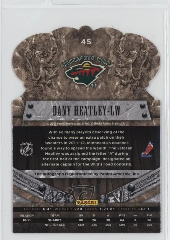 2011-12 Panini Crown Royale Premiere Date Signatures /99 Dany Heatley #45 Auto - Image 2 of 2