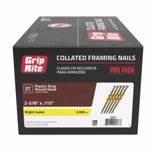 Collated Framing Nails,Steel,Plastic Strip,Full Round Head,21 Degree,2-3/8x.113