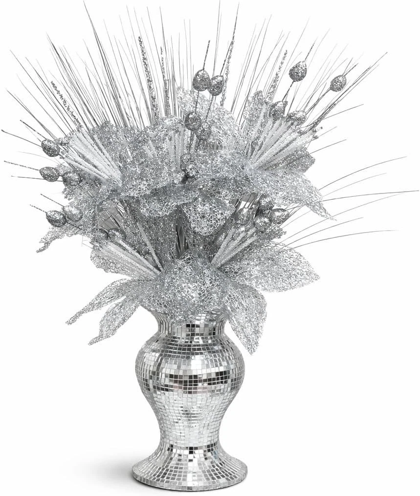 Silver Romany Vase with Crushed Diamond Silver Flower Arrangement – 65cm Tall
Opens in a new window 