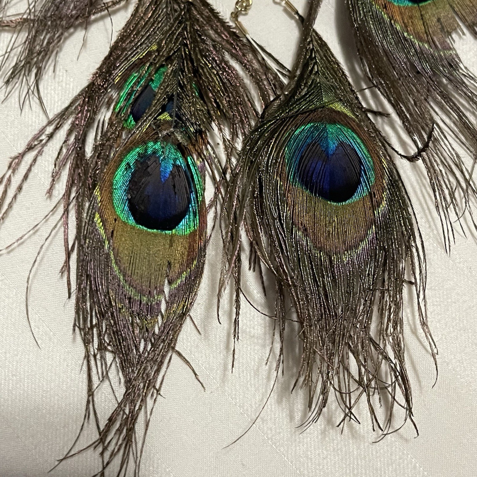 Handmade long five  peacock feather dangle single… - image 3