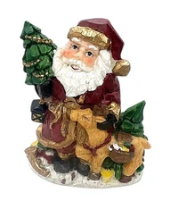 Vtg 1998 Artmark Wood-like Santa Claus Figurine Christmas Tree Reindeer Toys 4"
