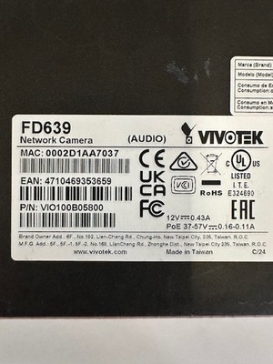 VIVOTEK VORTEX FD639 2MP Dome Camera, 2.8 mm Lens, IP66 and IK10, NDAA. TAA