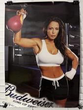 2001 Budweiser Boxing Sexy Brunette Model Beer Poster 27” X 19”