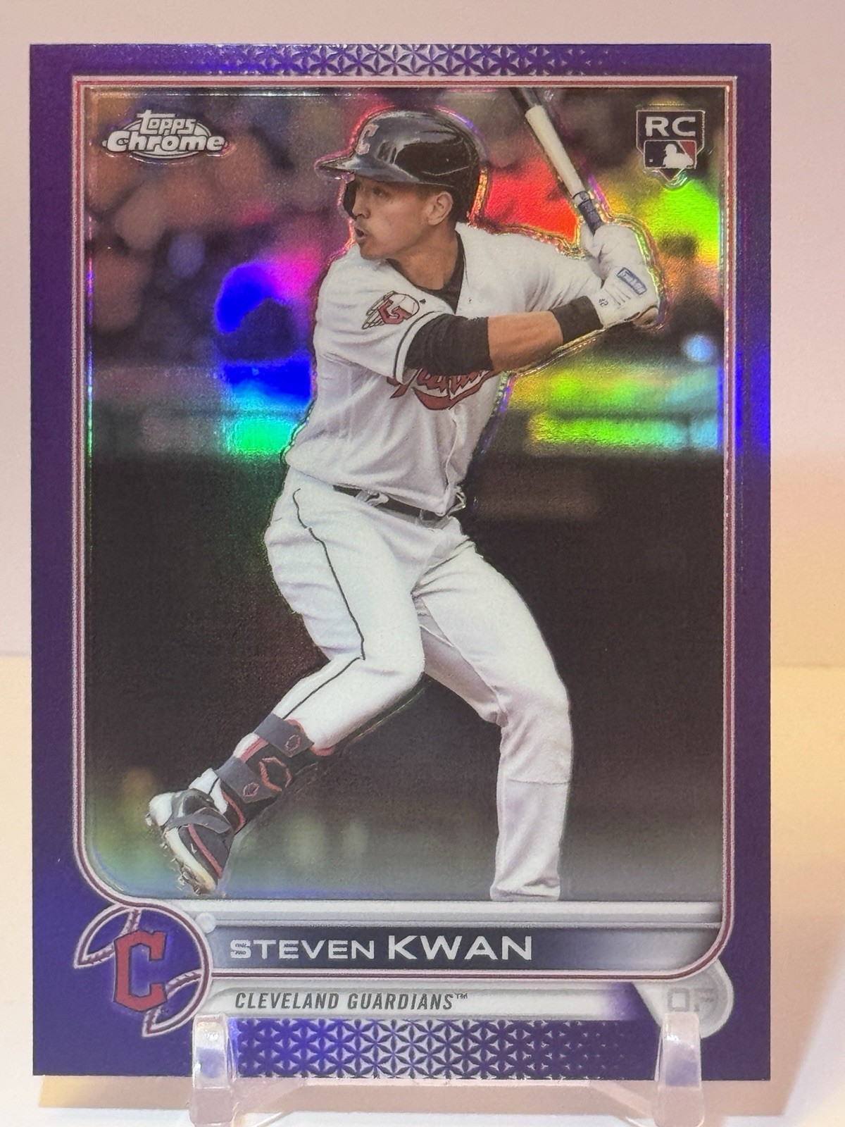 2022 Topps Chrome Update Series Steven Kwan RC Purple Refractor Rookie #USC85
