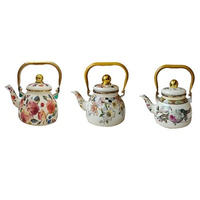 Emaille Teekanne, Heißwasserkessel, Retro Klassisches Design, 1,2 L, Robuster
