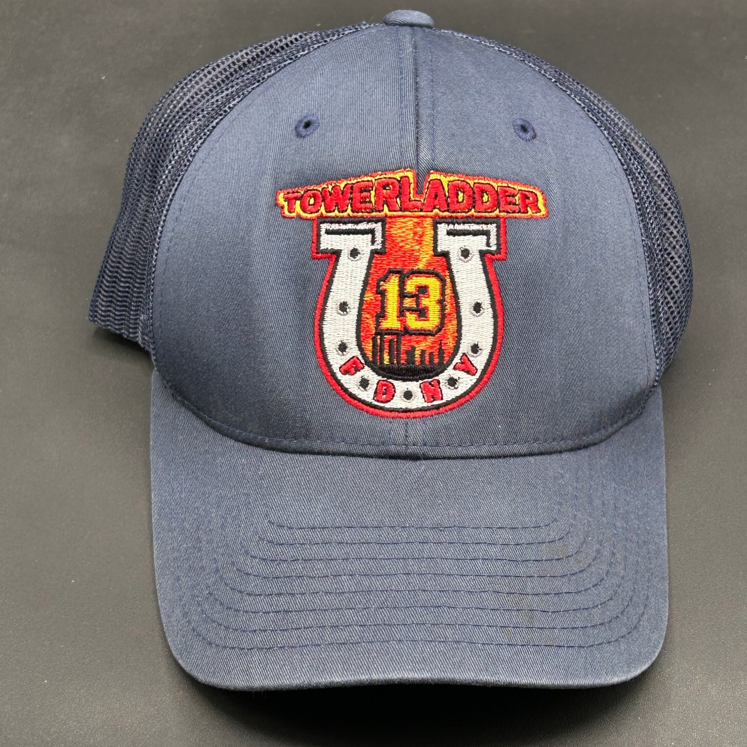 Yupoong The Classics Tower Ladder 13 FDNY Mesh Back Snapback Hat Navy Blue